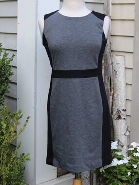Banana Republic Petite Grey Black Color Block Knit Sleeveless Sheath Dress Sz 6P